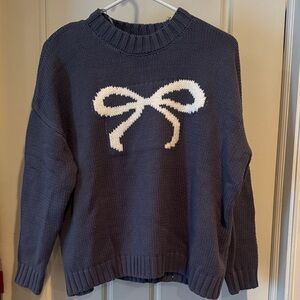 Blue Sweater with White Bow